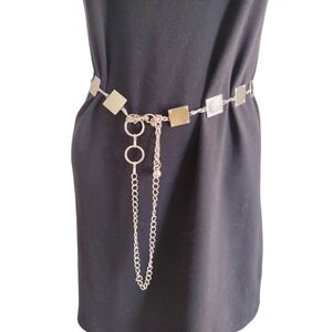 Women's Chain Belt‎ One Size Silver O  Ring And Squares Jeweled Rhinestone Metal